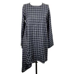 Bryn Walker Tunic‎ Top XS Gray Black Plaid Asymmetrical Soft Long Sleeve …